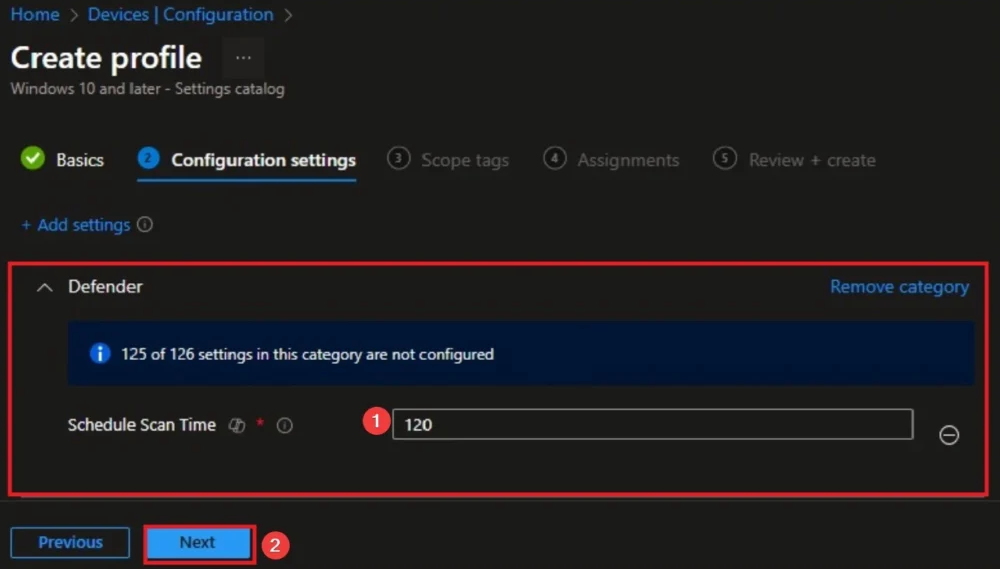 Configuring Schedule Scan Time value (e.g. 360 for 6:00 AM)